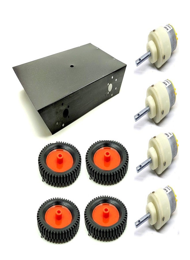 INVENTO 4 Wheel Car Kit Metal Chassis 260x130x45mm + 200 RPM DC Motor + 75x13 mm Wheel Robot Smart Car DIY - Image 1